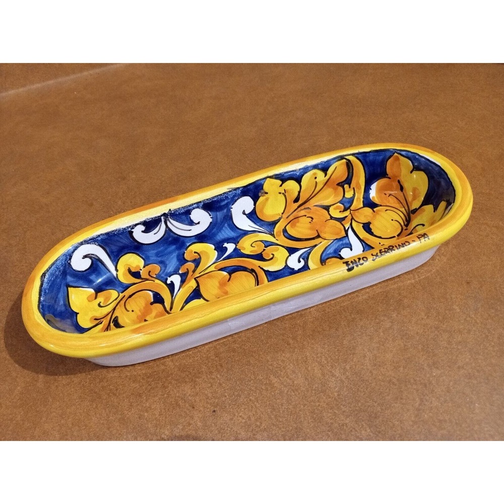 Vintage Italian Palermo Olive Tray Pottery Plate Signed Enzo Scerrino Ceramica